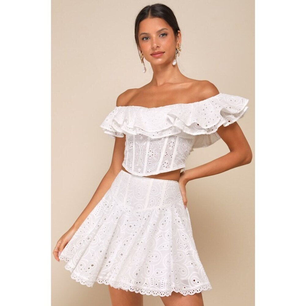 Lulus Lovely Season Ivory Eyelet Embroidered High-rise Mini Skirt White